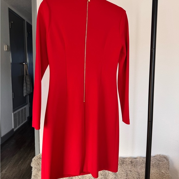 Calvin Klein Red Long-Sleeve Tie-Neck Dress - Picture 2 of 4